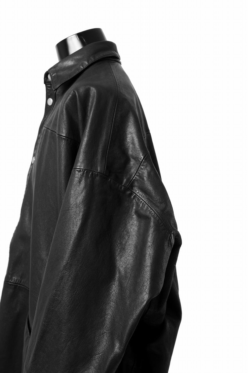 A.F ARTEFACT SNAPPED COCOON SHIRT-JACKET / SOFT GOAT LEATHER (BLACK)