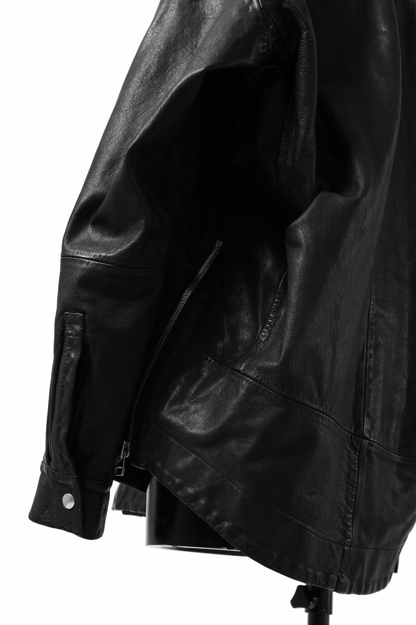 A.F ARTEFACT SNAPPED COCOON SHIRT-JACKET / SOFT GOAT LEATHER (BLACK)