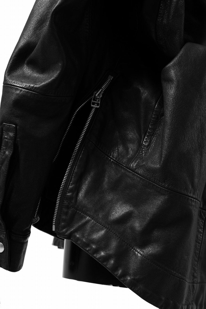 A.F ARTEFACT SNAPPED COCOON SHIRT-JACKET / SOFT GOAT LEATHER (BLACK)