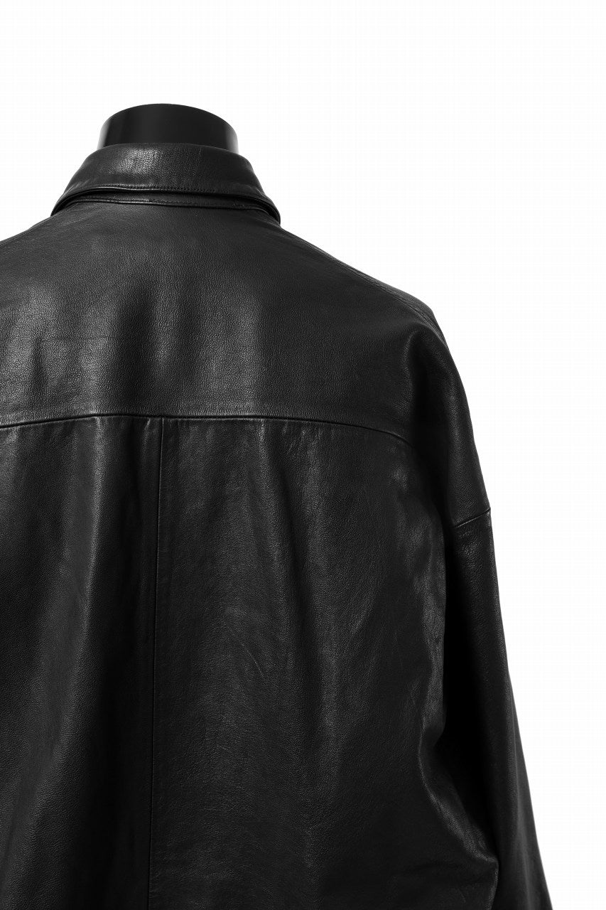 A.F ARTEFACT SNAPPED COCOON SHIRT-JACKET / SOFT GOAT LEATHER (BLACK)