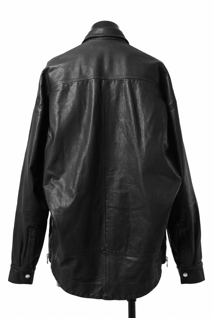 A.F ARTEFACT SNAPPED COCOON SHIRT-JACKET / SOFT GOAT LEATHER (BLACK)