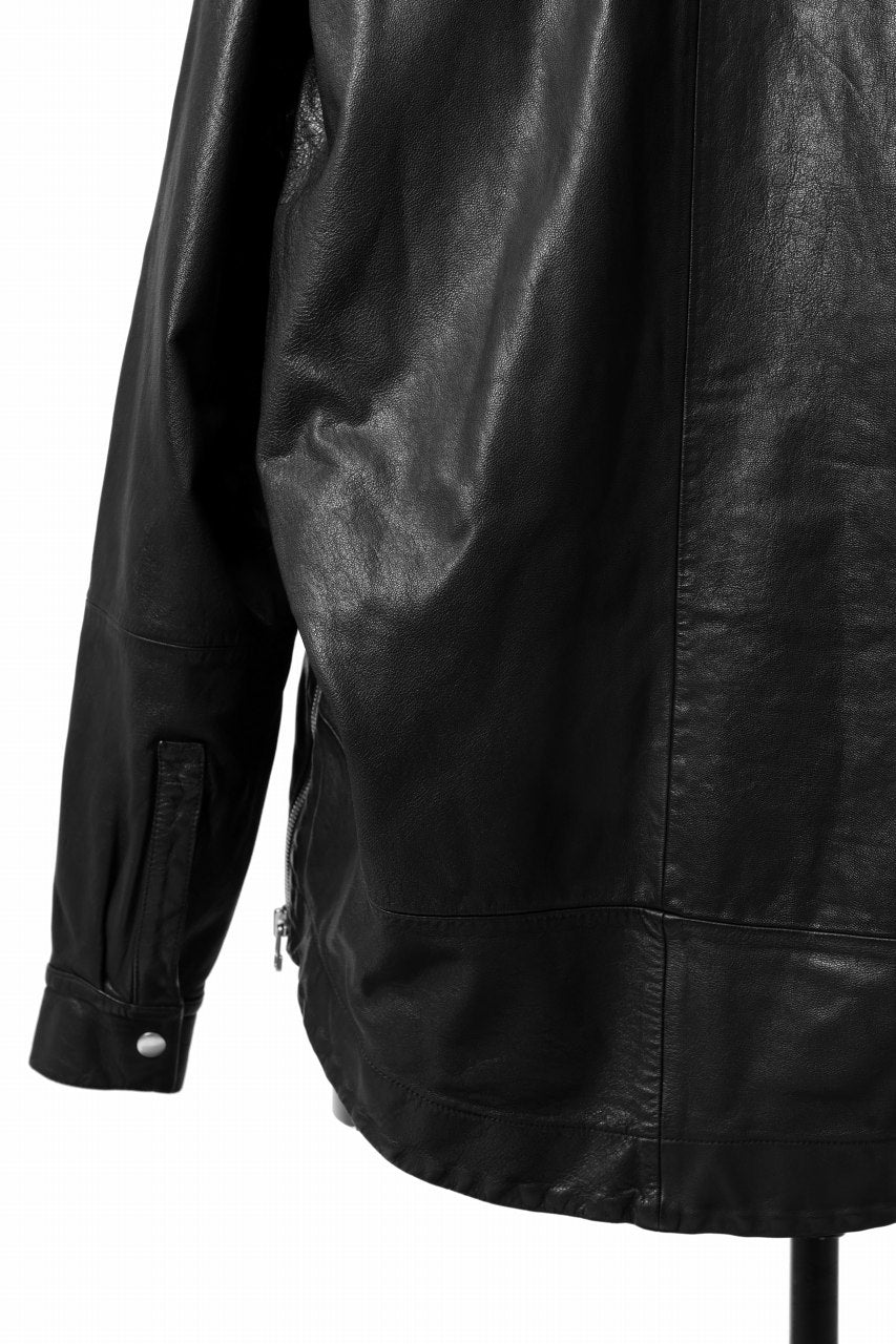 A.F ARTEFACT SNAPPED COCOON SHIRT-JACKET / SOFT GOAT LEATHER (BLACK)