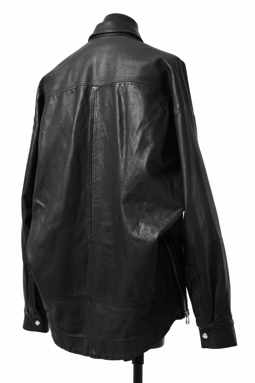 A.F ARTEFACT SNAPPED COCOON SHIRT-JACKET / SOFT GOAT LEATHER (BLACK)