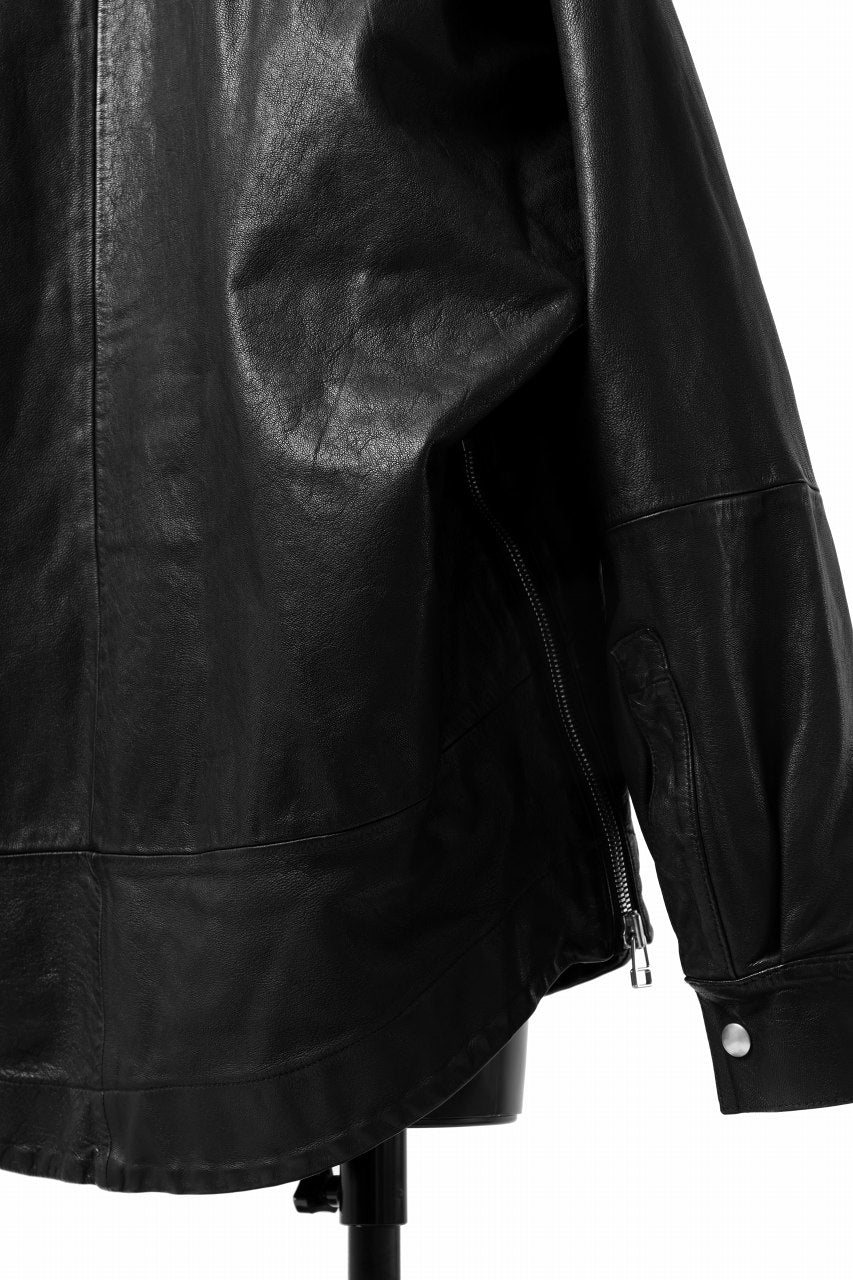 A.F ARTEFACT SNAPPED COCOON SHIRT-JACKET / SOFT GOAT LEATHER (BLACK)