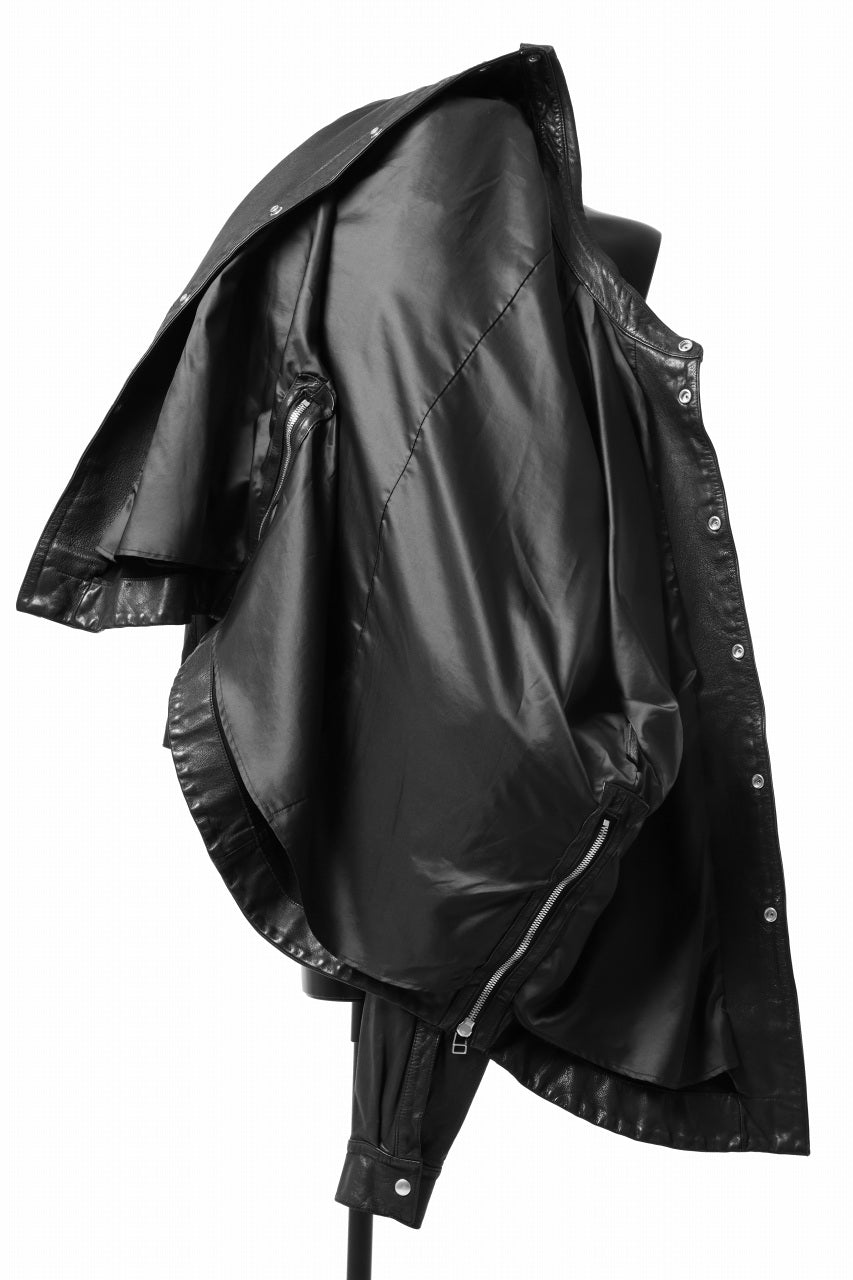 A.F ARTEFACT SNAPPED COCOON SHIRT-JACKET / SOFT GOAT LEATHER (BLACK)