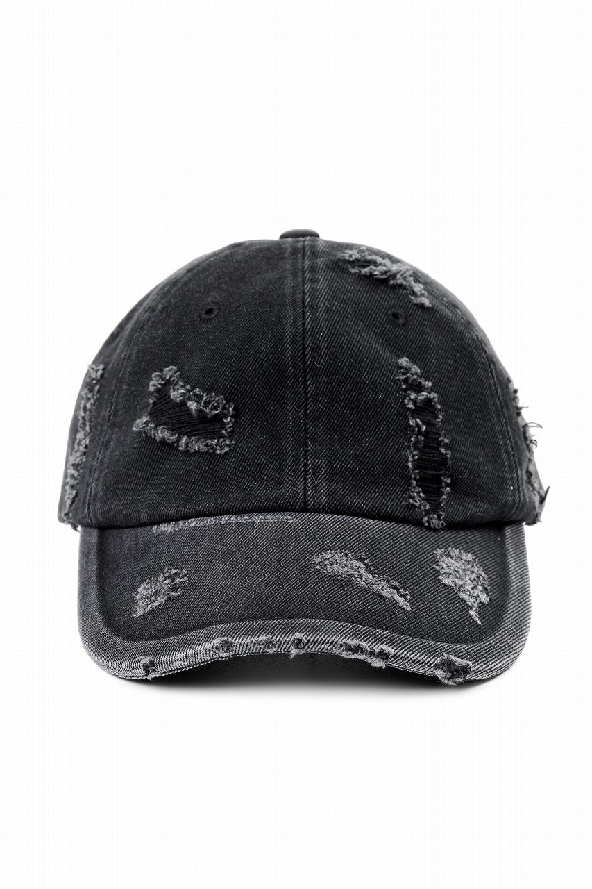 Juun.J Distressed Denim Ball Cap (BLACK)