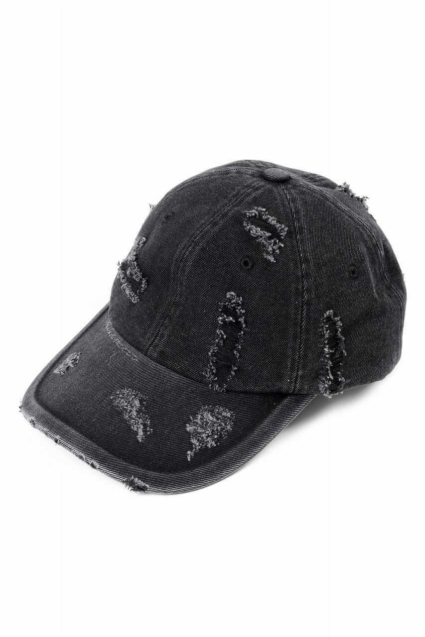 Juun.J Distressed Denim Ball Cap (BLACK)