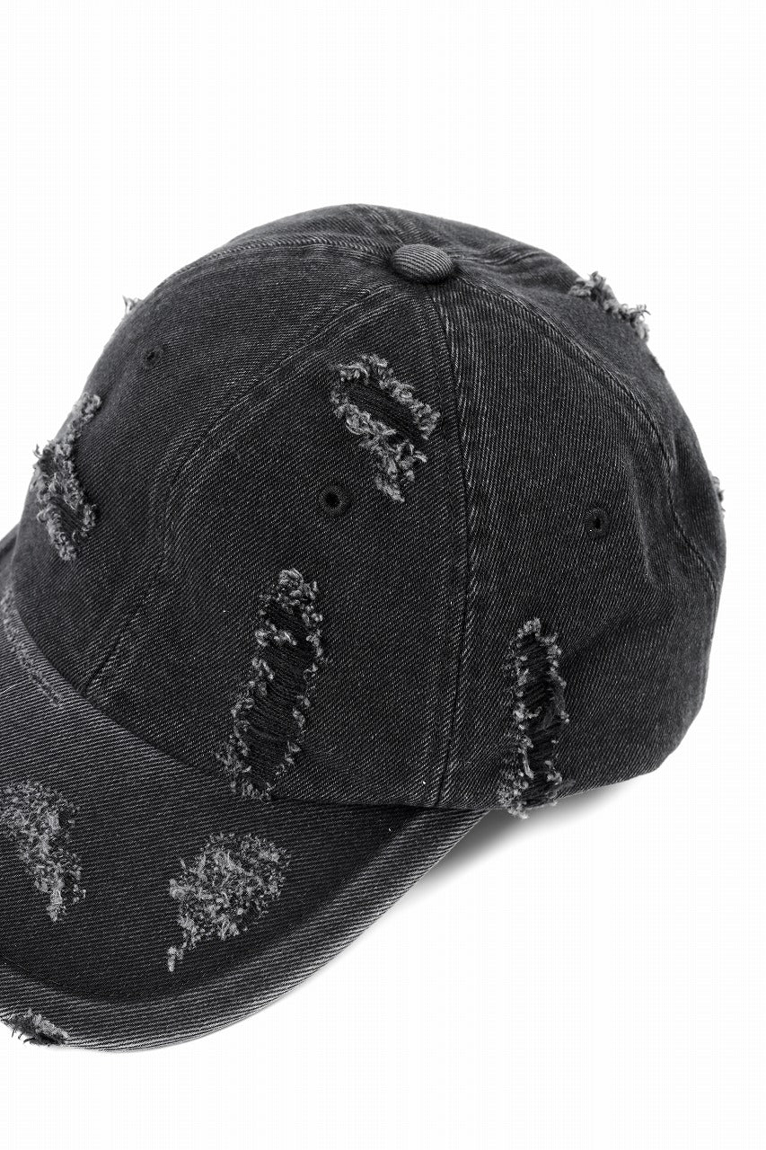 Juun.J Distressed Denim Ball Cap (BLACK)