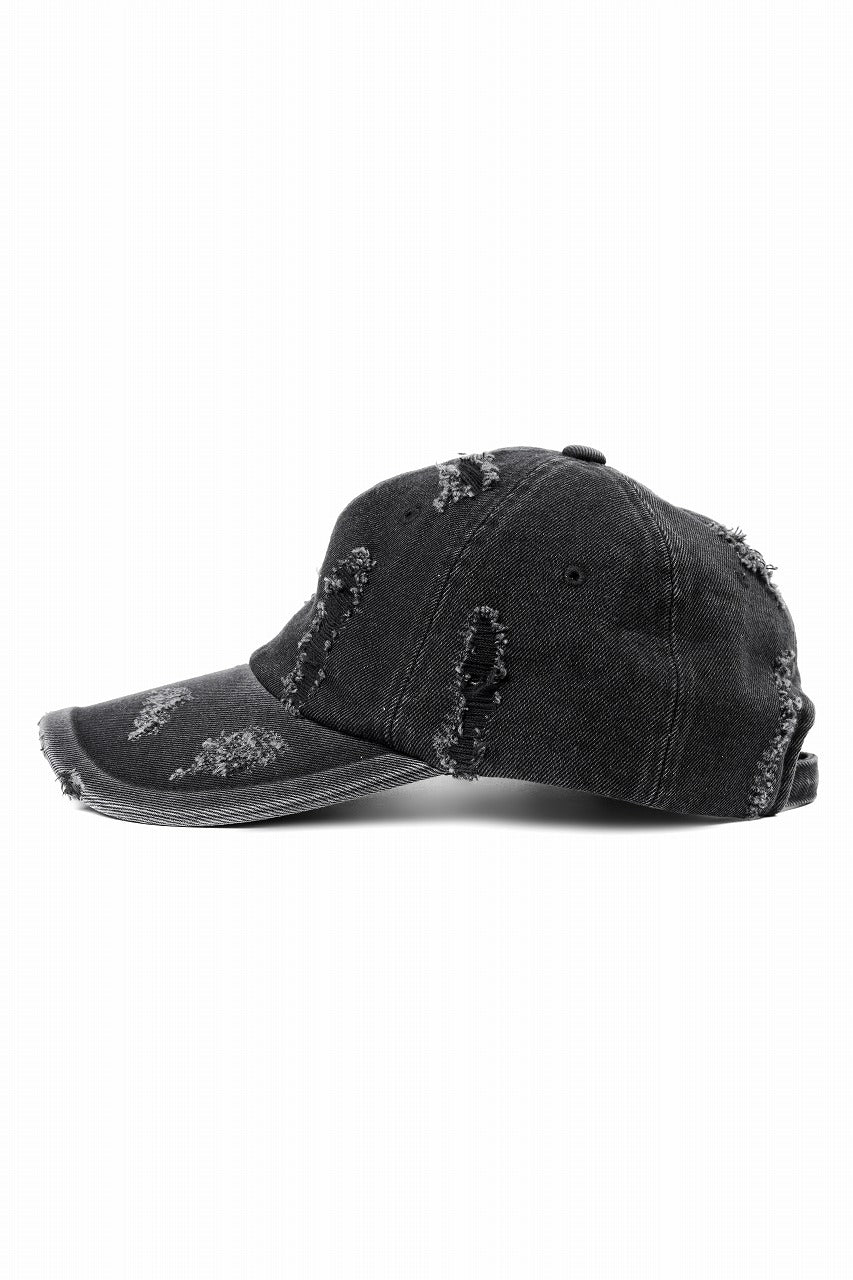 Juun.J Distressed Denim Ball Cap (BLACK)