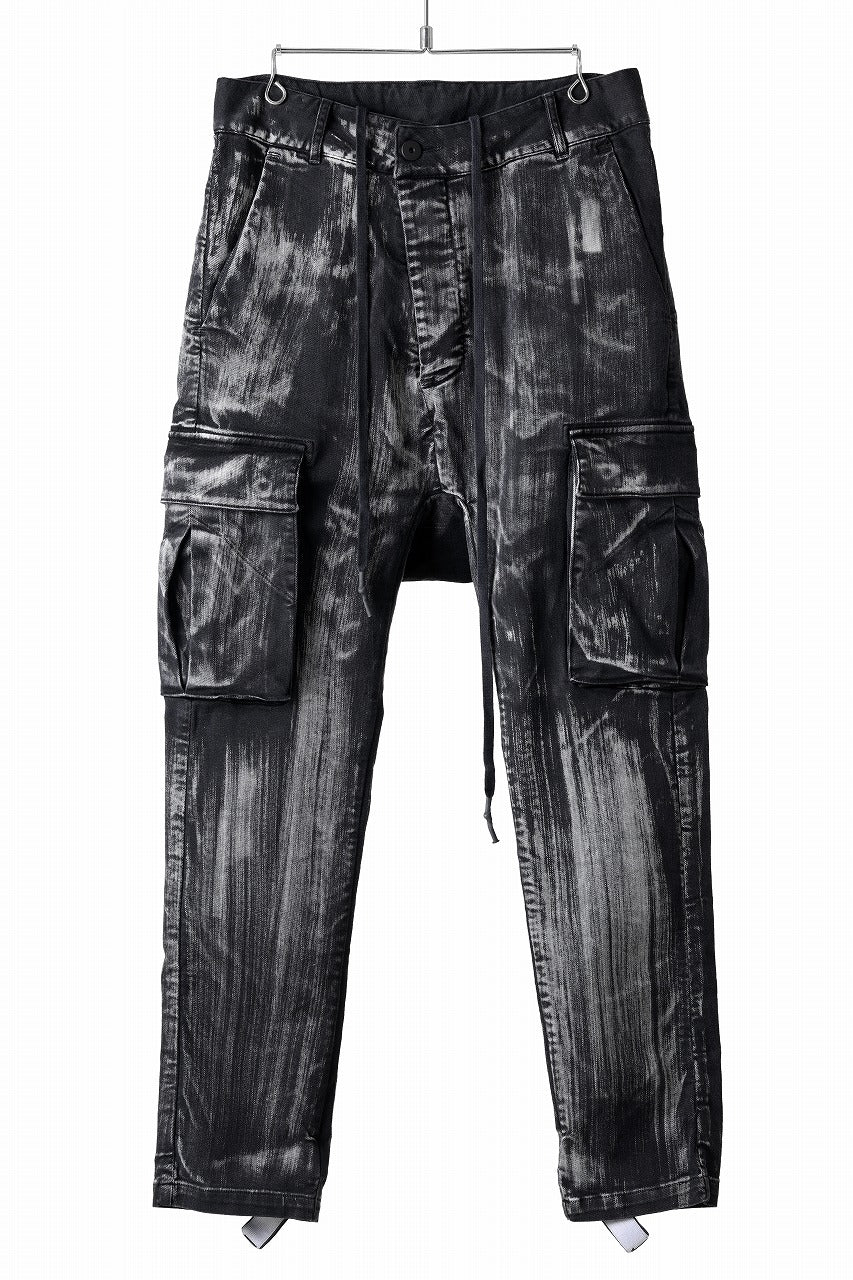 11 BY BORIS BIDJAN SABERI CARGO POCKET PANTS / OBJECT DYED & USED EFFECT "P21B-F1481" (BLACK)