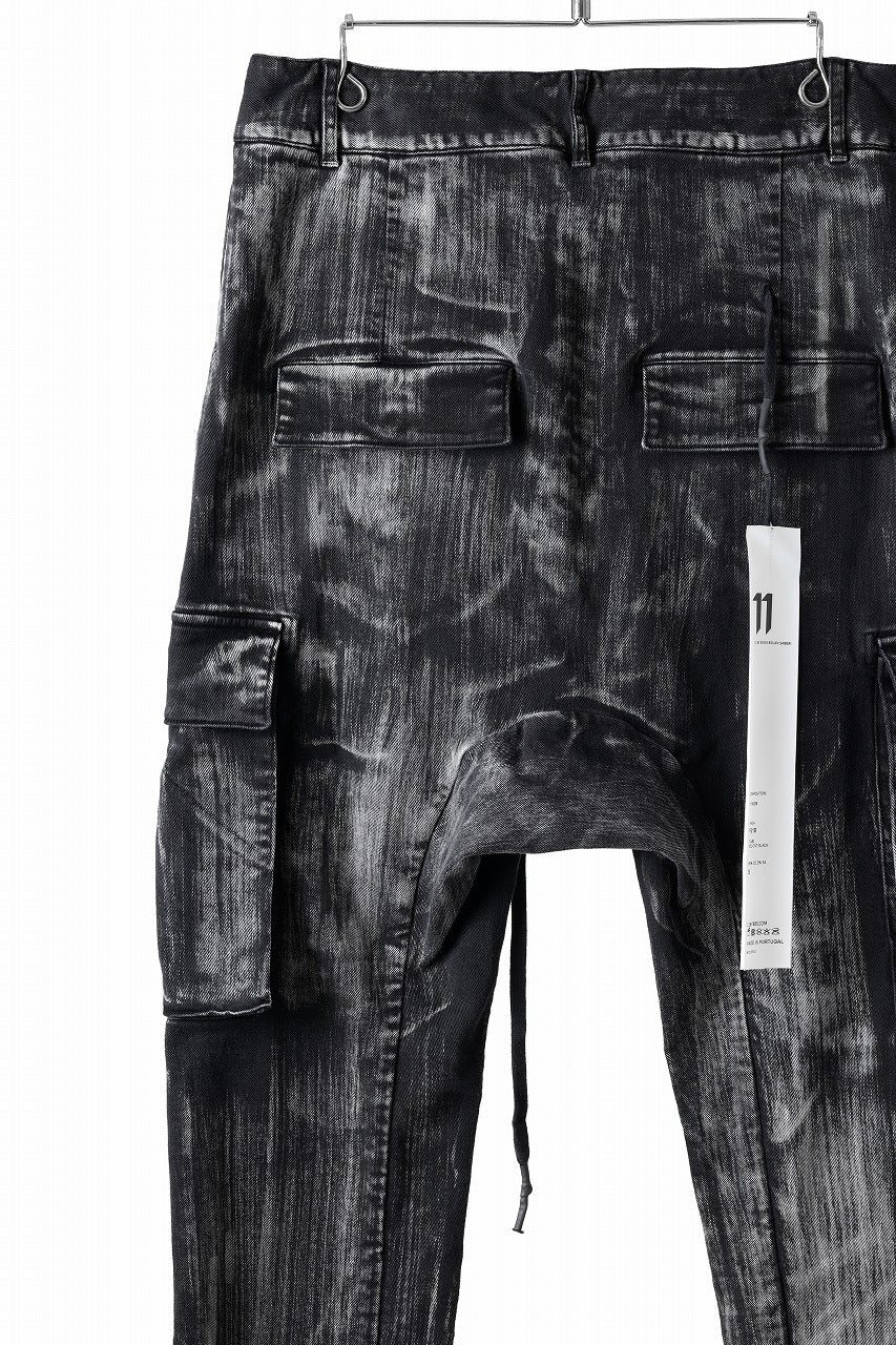 11 BY BORIS BIDJAN SABERI CARGO POCKET PANTS / OBJECT DYED & USED EFFECT "P21B-F1481" (BLACK)