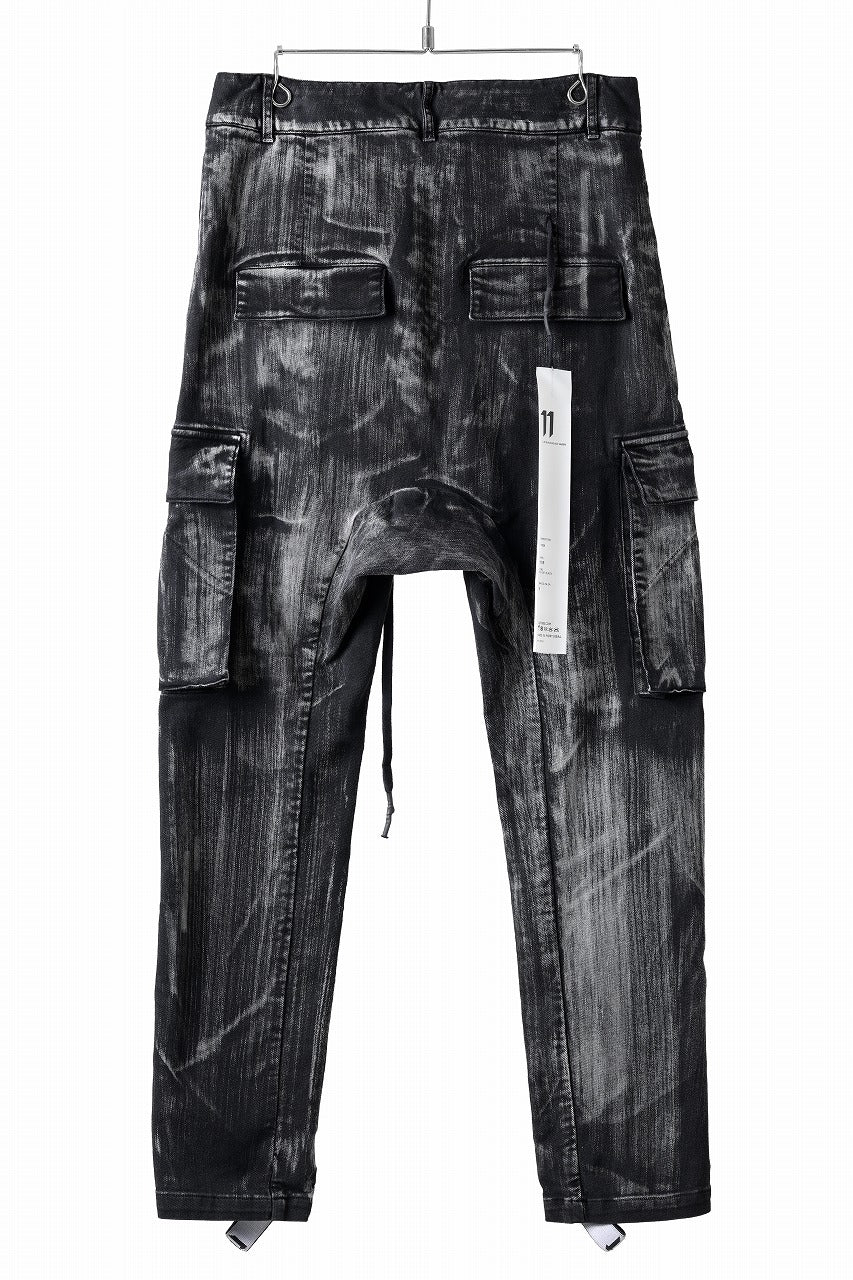 11 BY BORIS BIDJAN SABERI CARGO POCKET PANTS / OBJECT DYED & USED EFFECT "P21B-F1481" (BLACK)