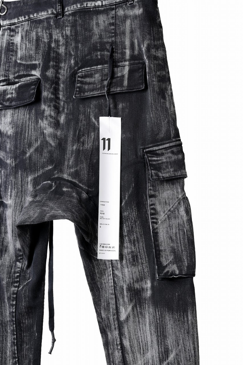 11 BY BORIS BIDJAN SABERI CARGO POCKET PANTS / OBJECT DYED & USED EFFECT "P21B-F1481" (BLACK)