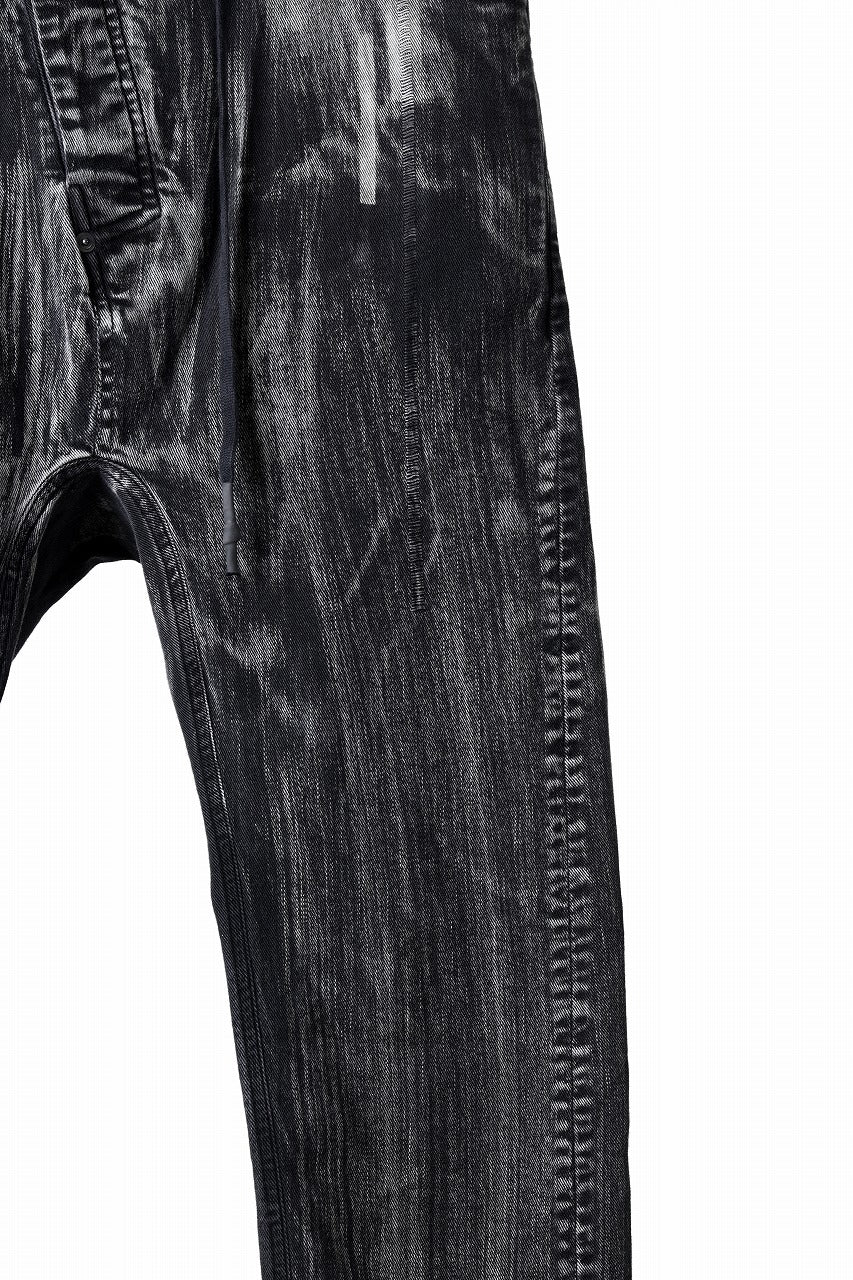 11 BY BORIS BIDJAN SABERI LOW CROTCH BAGGY PANTS / OBJECT DYED & USED EFFECT "P4C-F1481" (BLACK)