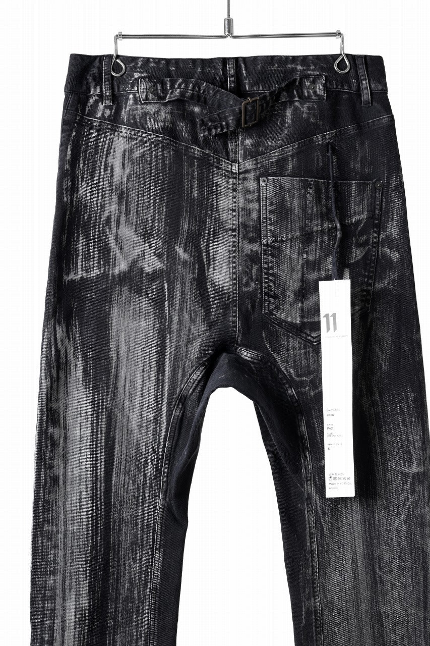 11 BY BORIS BIDJAN SABERI LOW CROTCH BAGGY PANTS / OBJECT DYED & USED EFFECT "P4C-F1481" (BLACK)