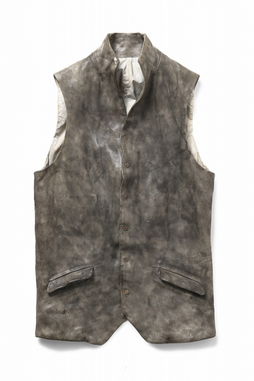 ierib Leather Vest / Hand Dyed Baby Calf (GREY)