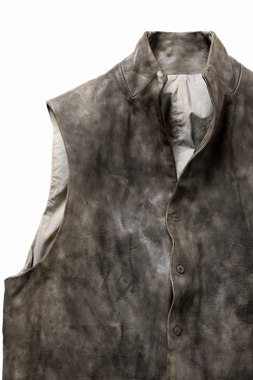 ierib Leather Vest / Hand Dyed Baby Calf (GREY)