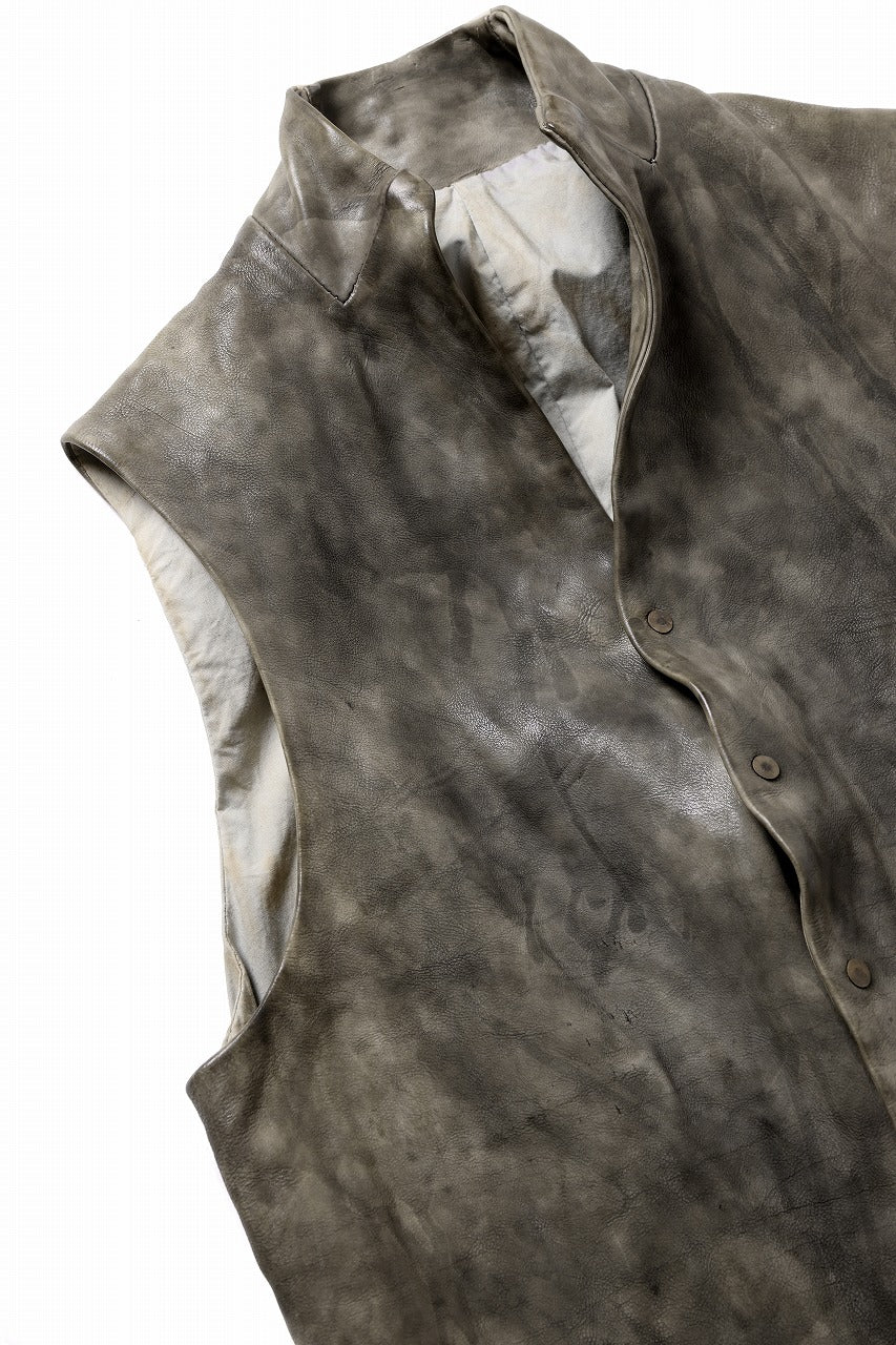 ierib Leather Vest / Hand Dyed Baby Calf (GREY)