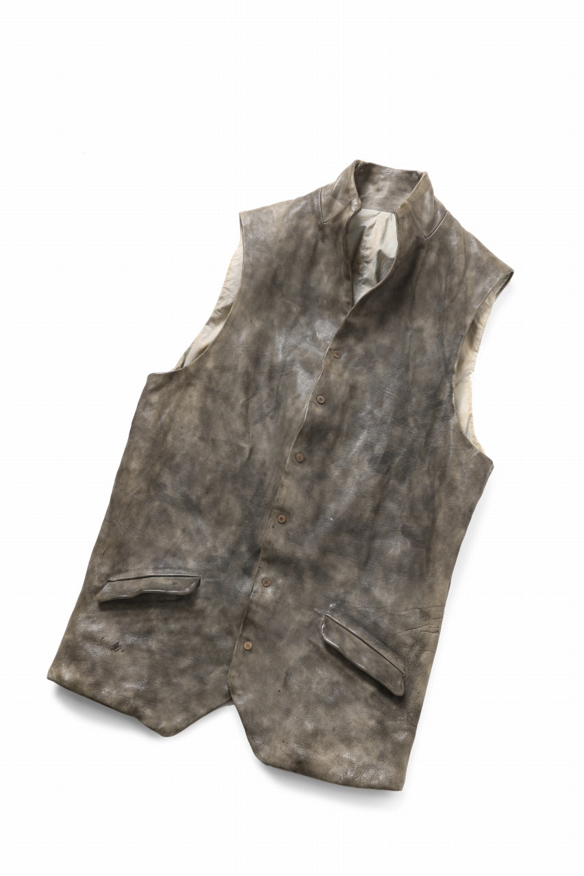 ierib Leather Vest / Hand Dyed Baby Calf (GREY)