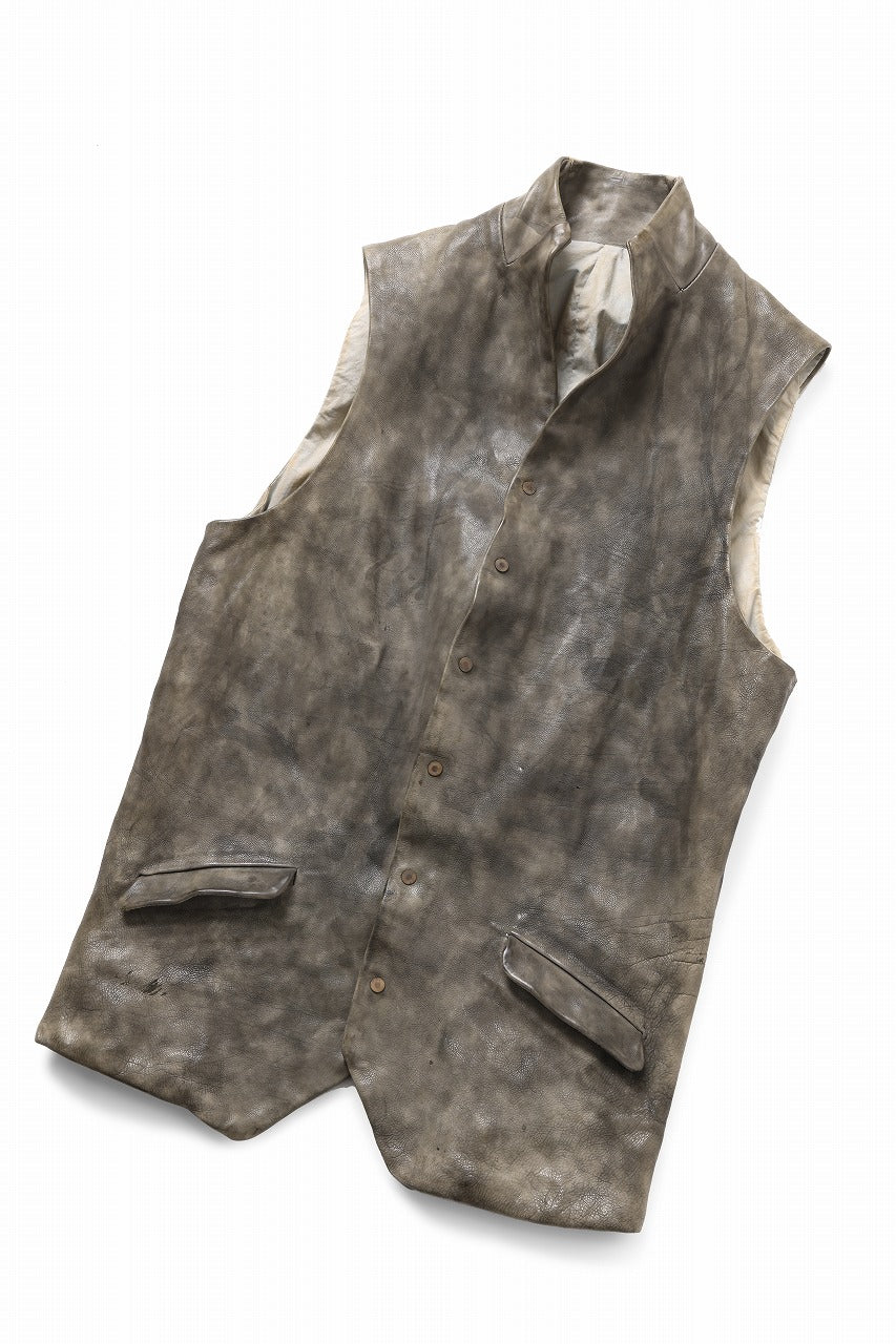 ierib Leather Vest / Hand Dyed Baby Calf (GREY)