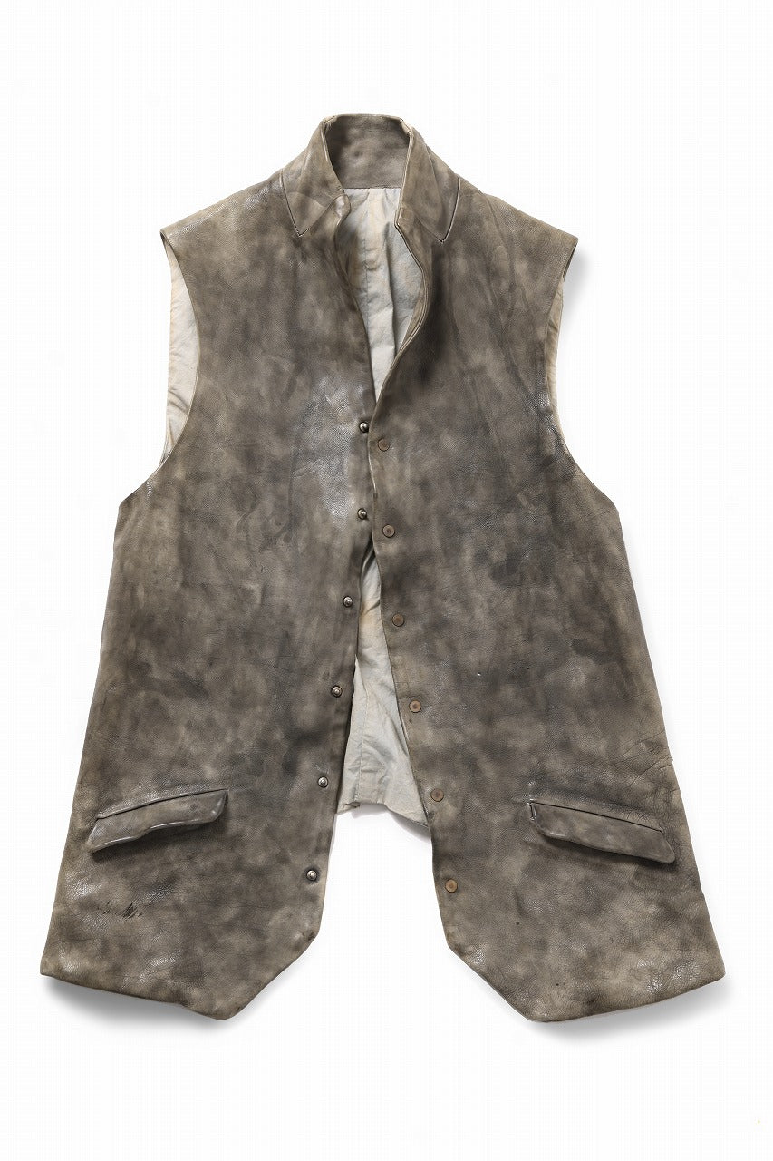 ierib Leather Vest / Hand Dyed Baby Calf (GREY)