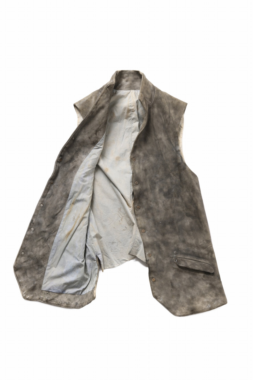 ierib Leather Vest / Hand Dyed Baby Calf (GREY)