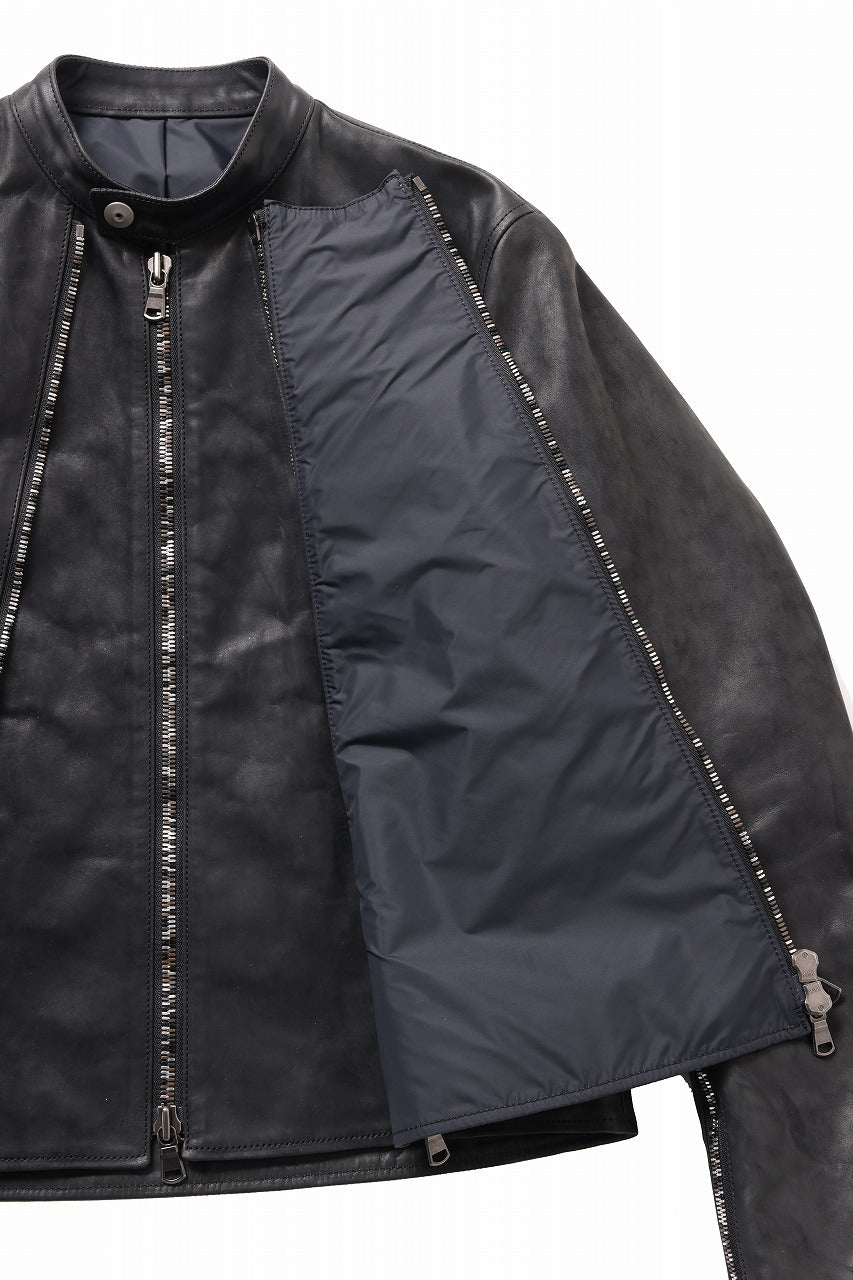 ierib Detachable Front Panel Jacket / Shiny Horse Leather (BLACK)