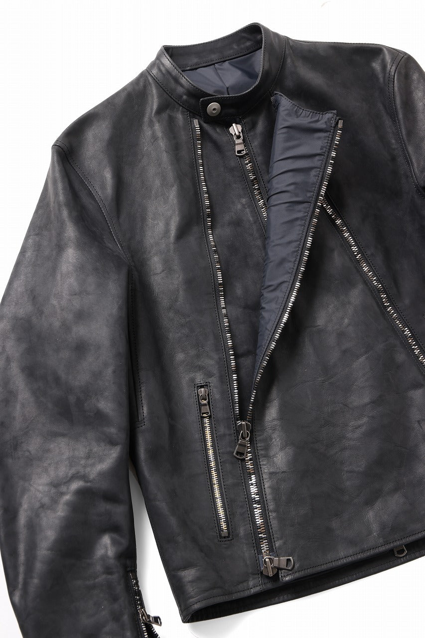 ierib Detachable Front Panel Jacket / Shiny Horse Leather (BLACK)