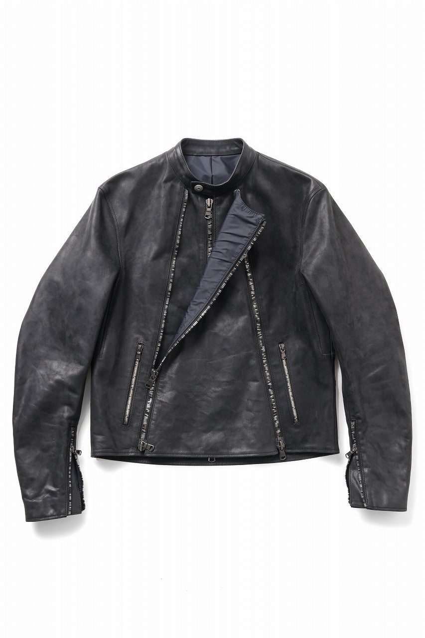 ierib Detachable Front Panel Jacket / Shiny Horse Leather (BLACK)