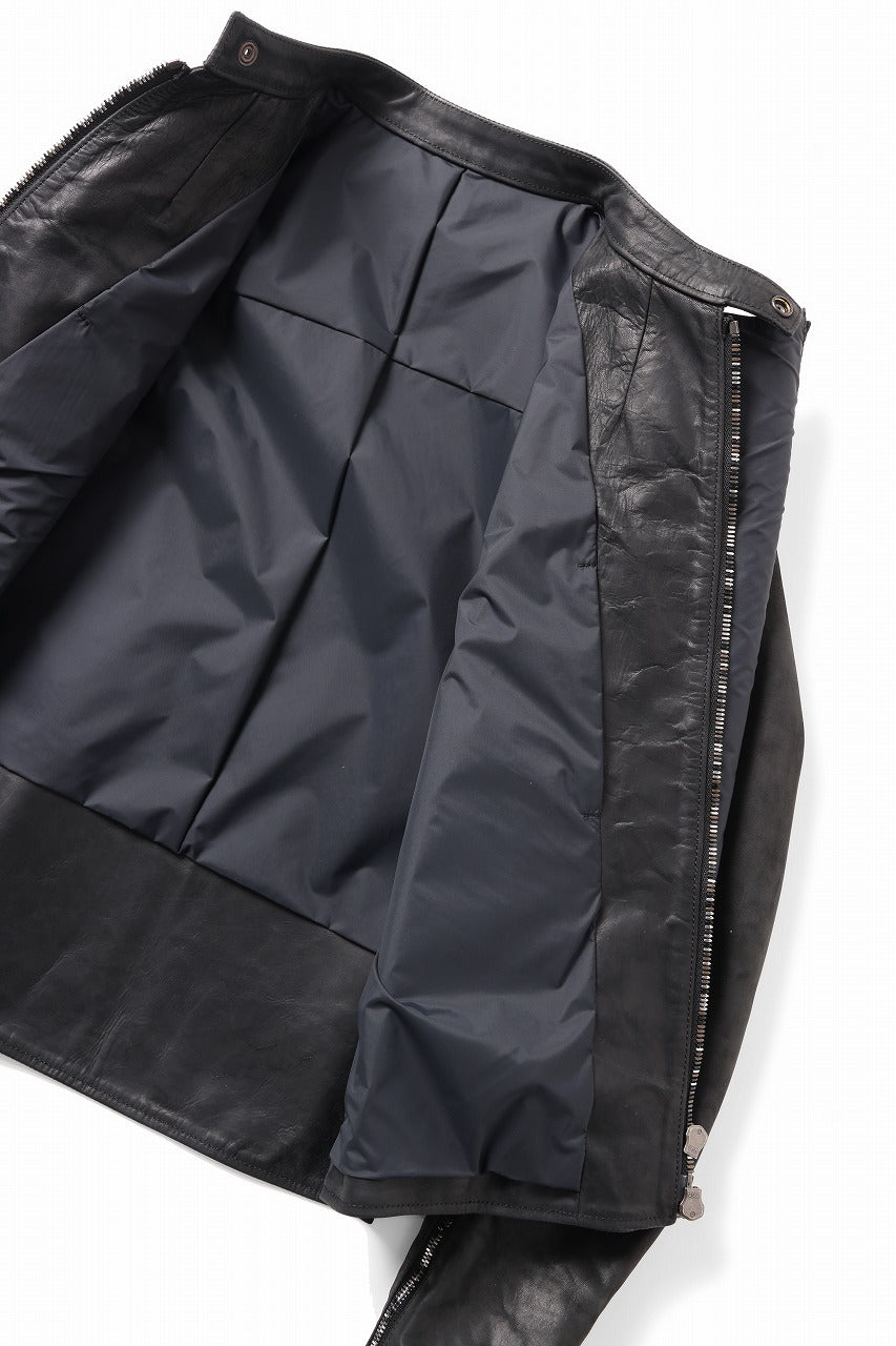 ierib Detachable Front Panel Jacket / Shiny Horse Leather (BLACK)