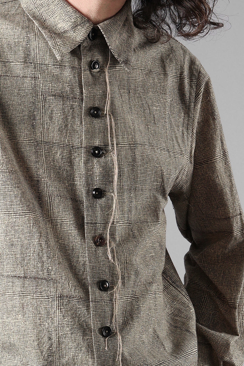 画像をギャラリービューアに読み込む, A TENTATIVE ATELIER exclusive Alvin BLOCK PRINT SHIRT (BLACK BEIGE)