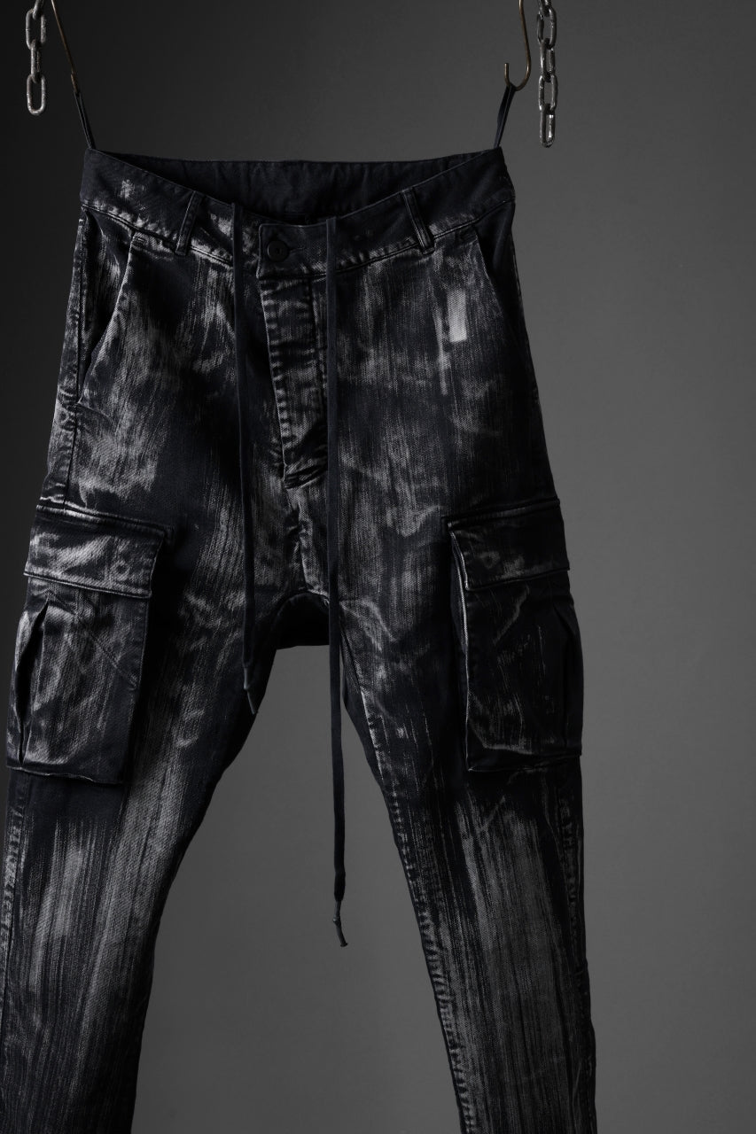 11 BY BORIS BIDJAN SABERI CARGO POCKET PANTS / OBJECT DYED & USED EFFECT "P21B-F1481" (BLACK)