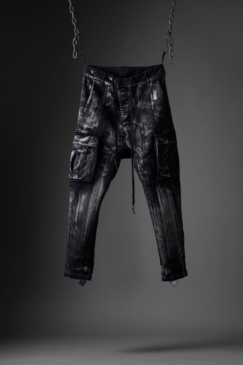 11 BY BORIS BIDJAN SABERI CARGO POCKET PANTS / OBJECT DYED & USED EFFECT "P21B-F1481" (BLACK)