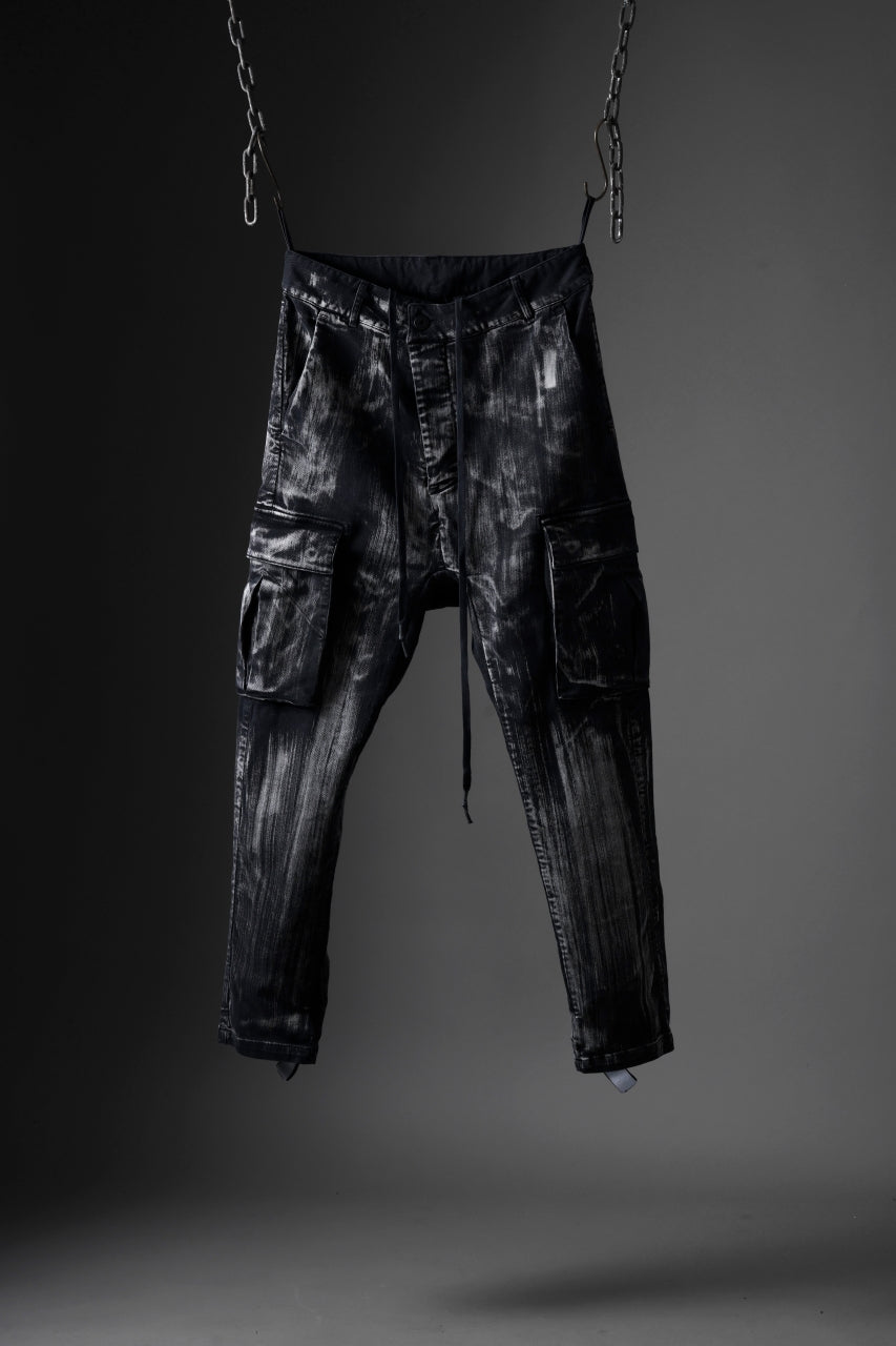 11 BY BORIS BIDJAN SABERI CARGO POCKET PANTS / OBJECT DYED & USED EFFECT "P21B-F1481" (BLACK)