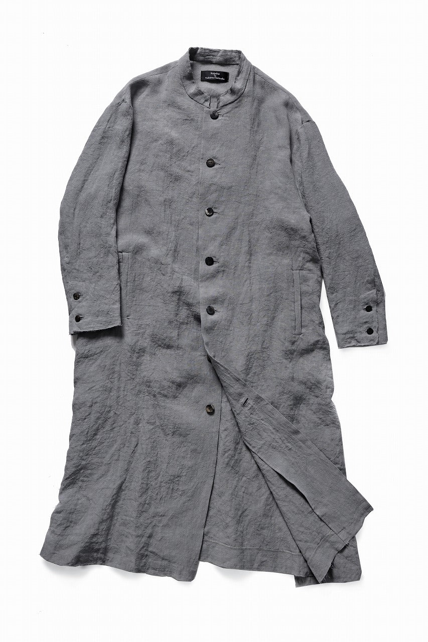 画像をギャラリービューアに読み込む, kujaku sumi-dyed mao collar long coat / C-698 (charcoal)