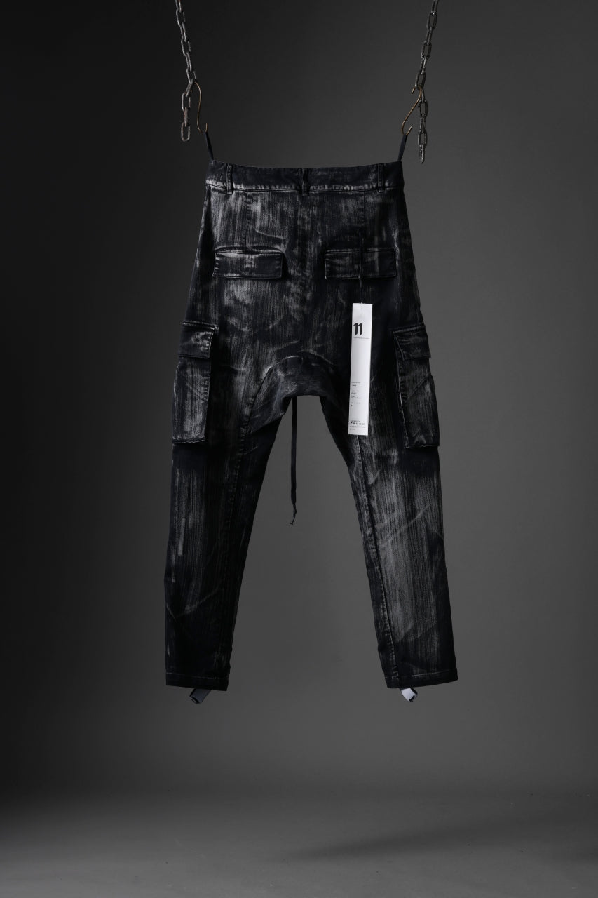 11 BY BORIS BIDJAN SABERI CARGO POCKET PANTS / OBJECT DYED & USED EFFECT "P21B-F1481" (BLACK)