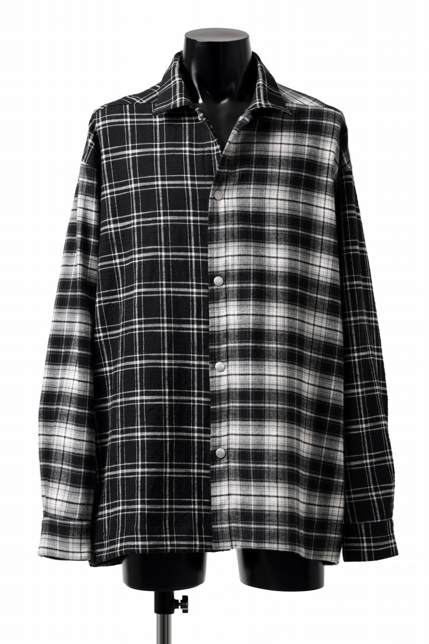 A.F ARTEFACT CHECK PATTERN COMBI SHIRTS / FLANNEL + TWILL (BLACK)