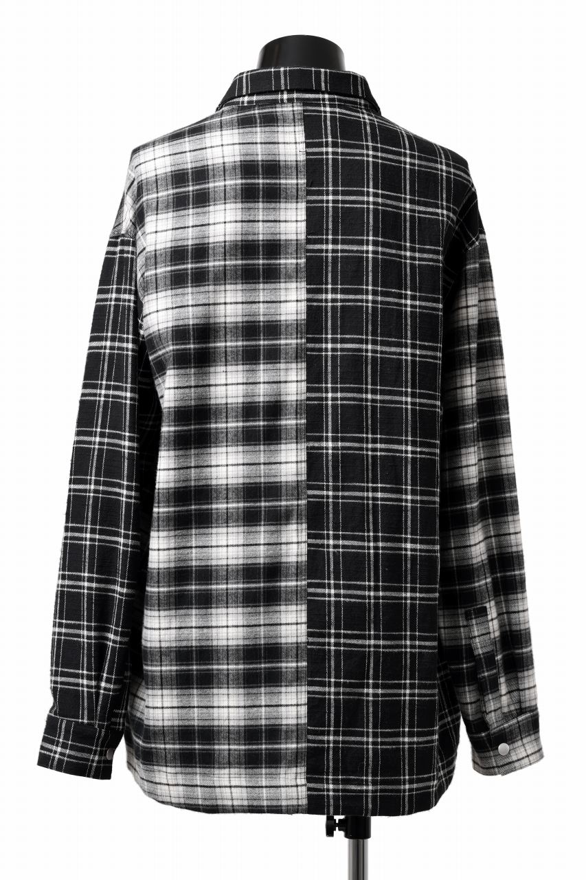 A.F ARTEFACT CHECK PATTERN COMBI SHIRTS / FLANNEL + TWILL (BLACK)