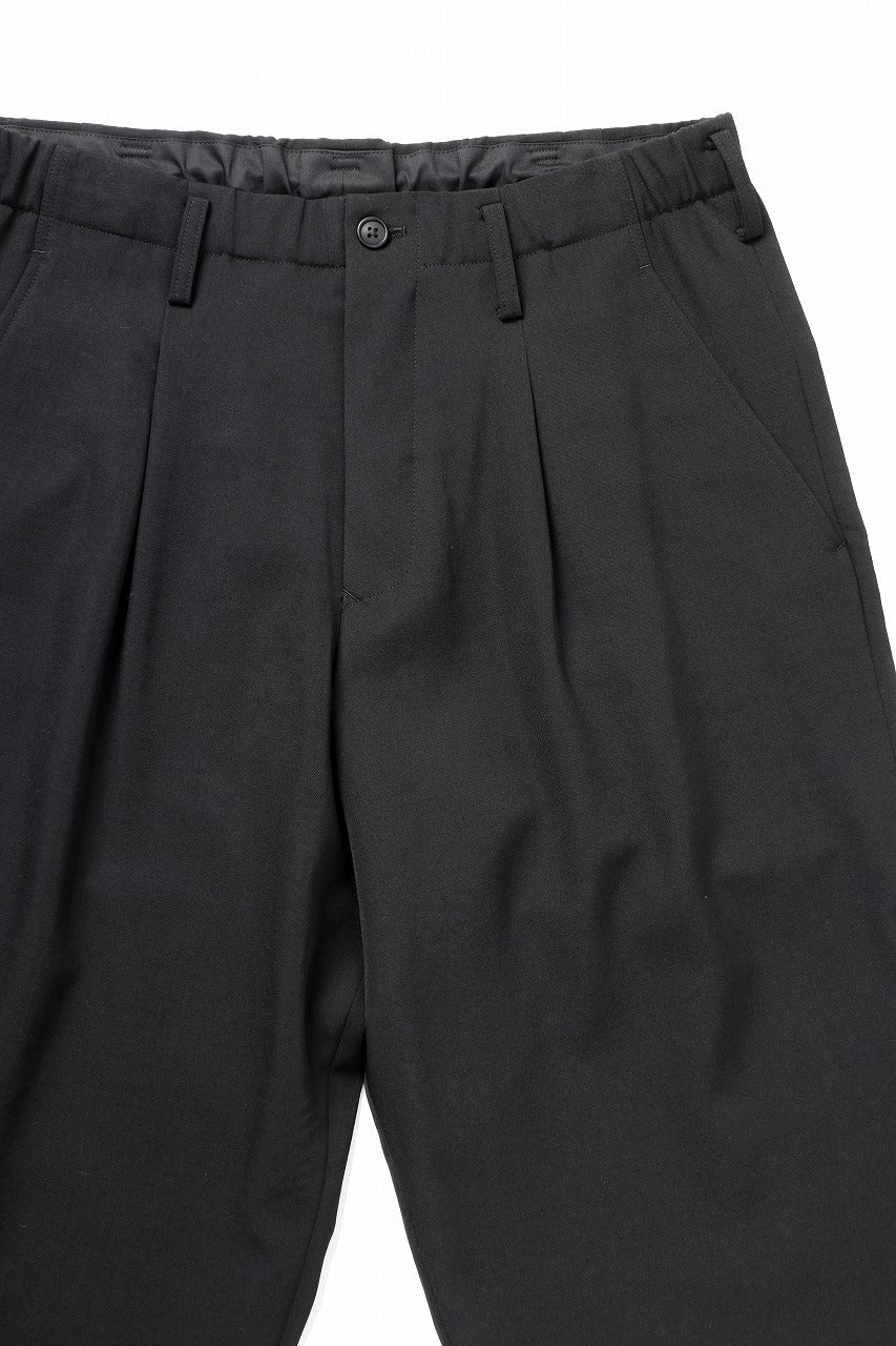 Y's for men WAIST STRING PANTS / WRINKLED WOOL GABARDINE (BLACK)