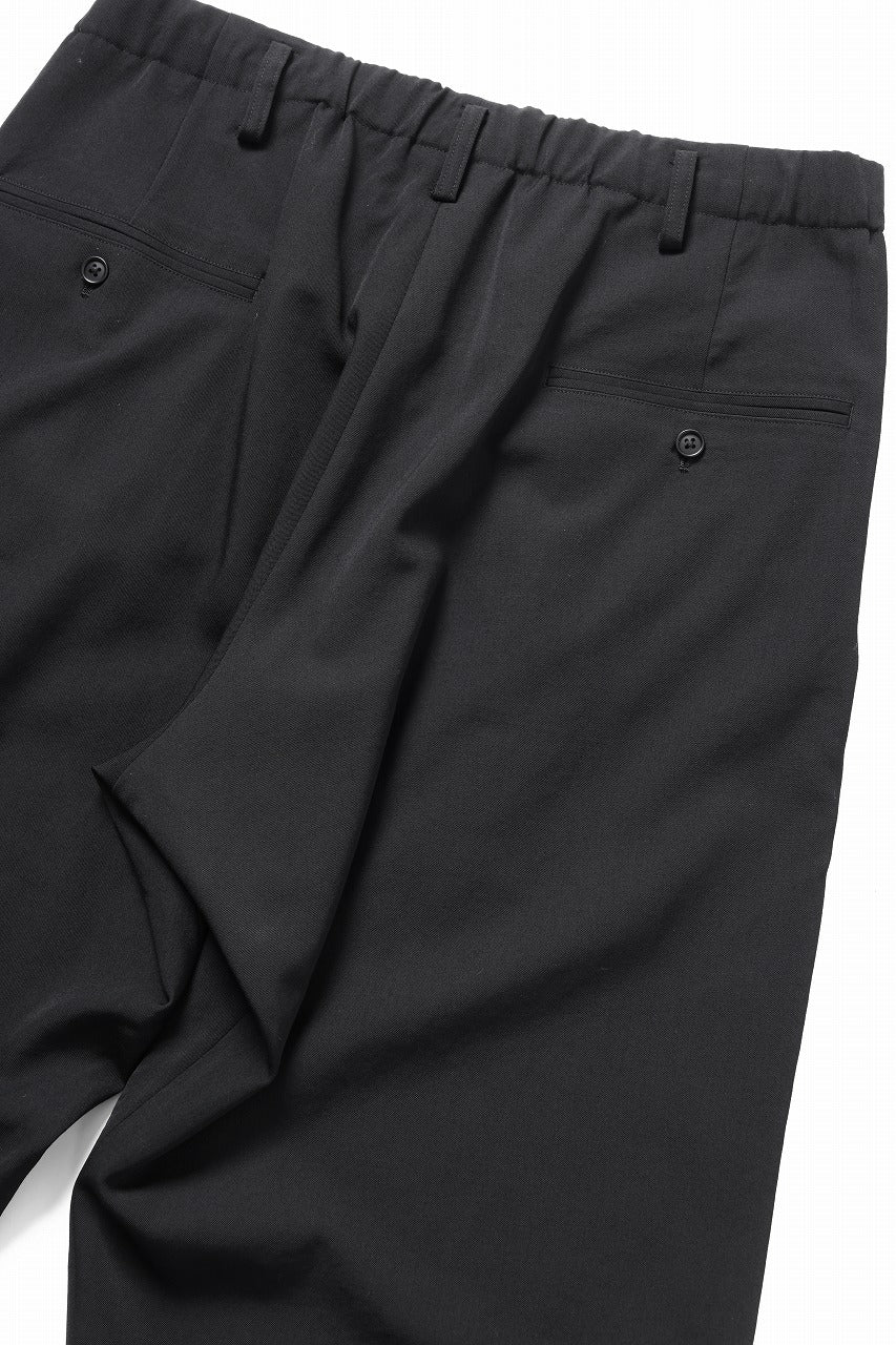 Y's for men WAIST STRING PANTS / WRINKLED WOOL GABARDINE (BLACK)