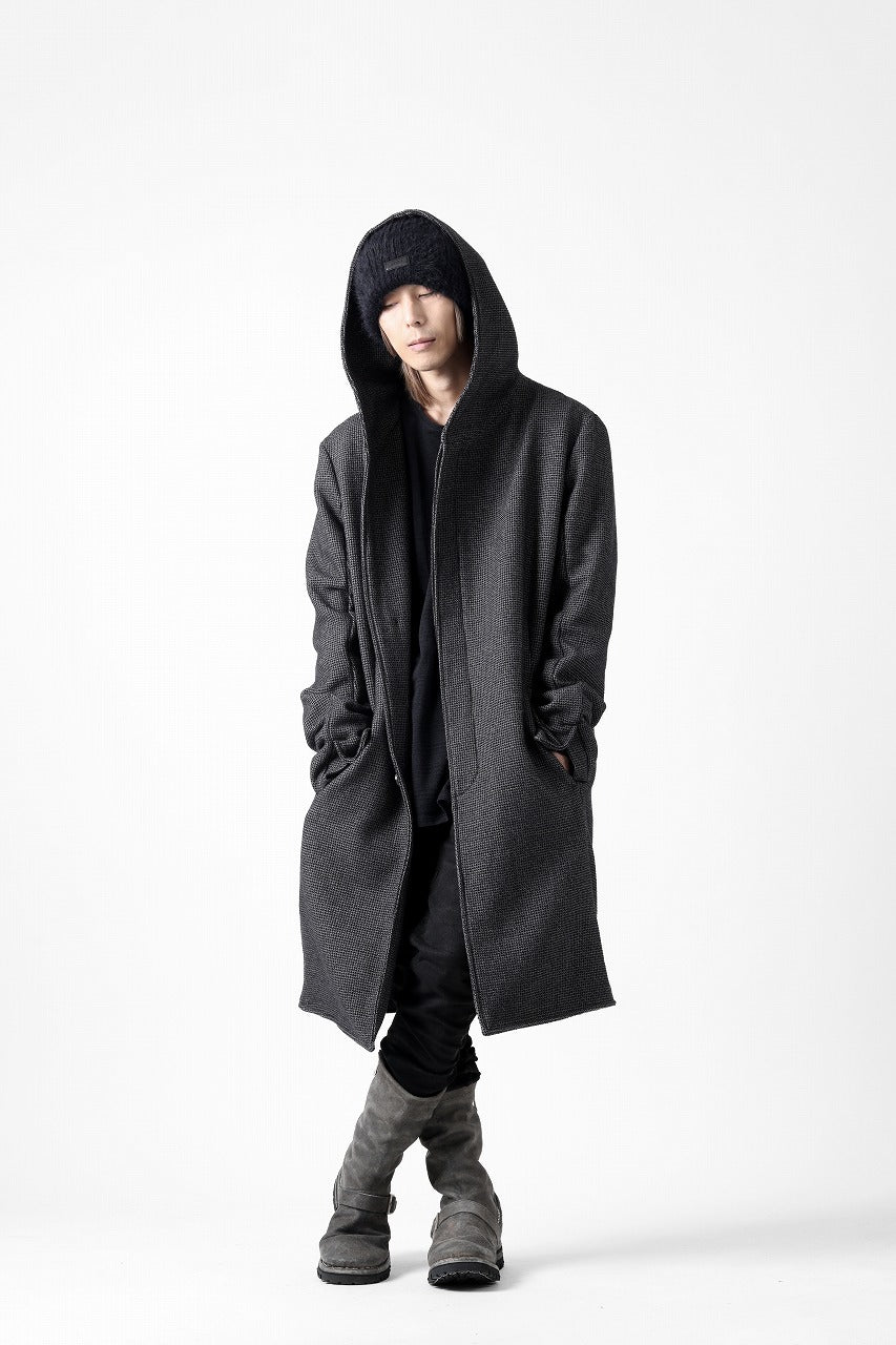 incarnation HOODED W BREAST BUTTON COAT / MICROSCOPIC CHECK WOOL (T91)