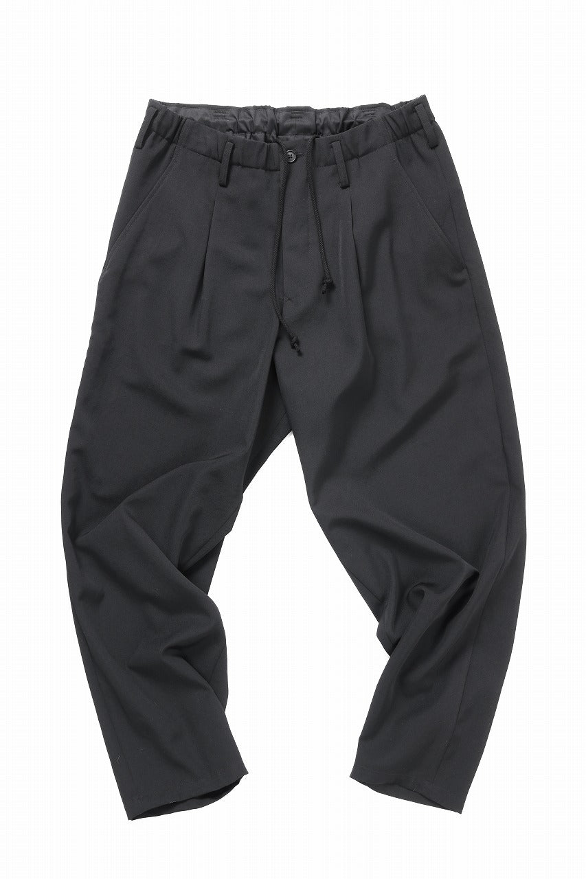 Y's for men WAIST STRING PANTS / WRINKLED WOOL GABARDINE (BLACK)