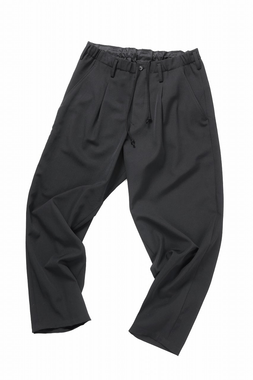 Y's for men WAIST STRING PANTS / WRINKLED WOOL GABARDINE (BLACK)