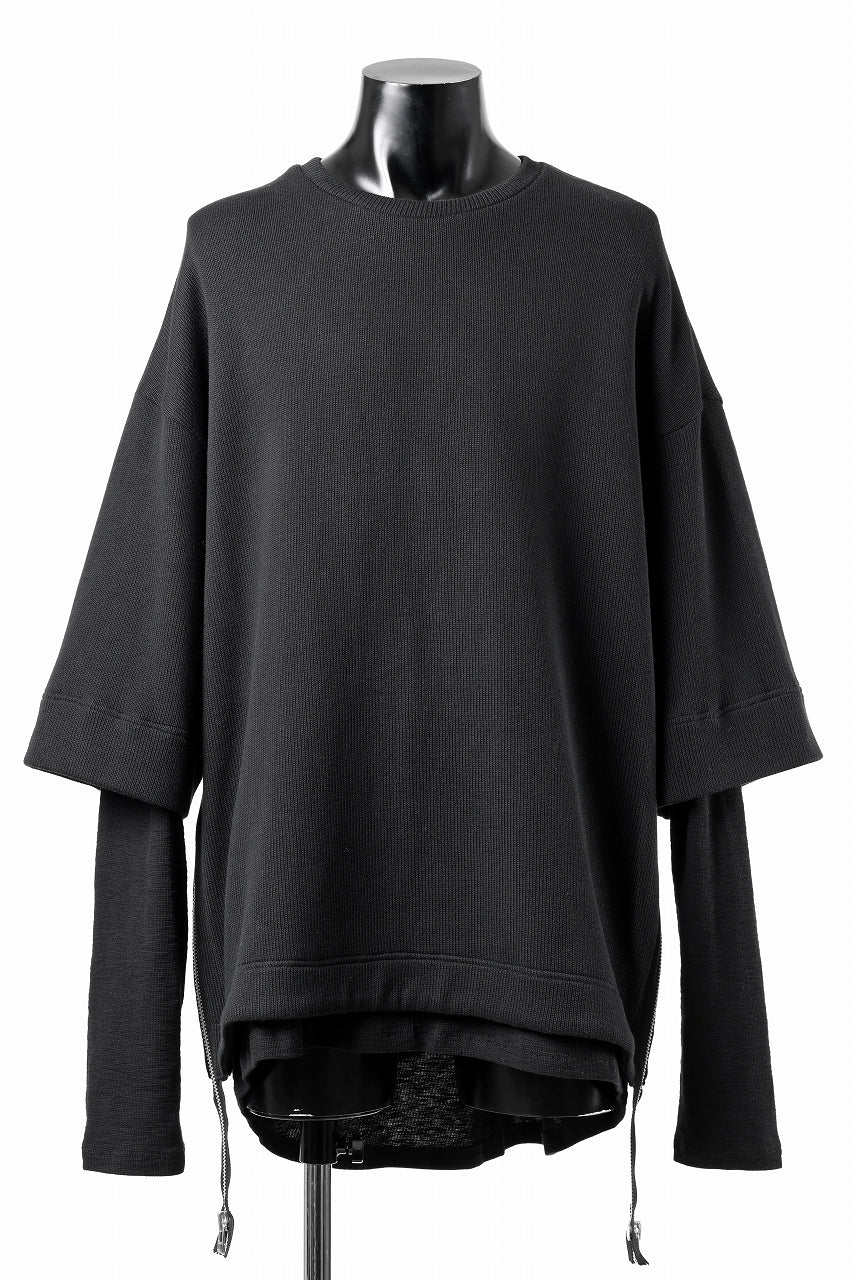 A.F ARTEFACT SIDE ZIP LAYERED PULLOVER / RIB KNIT JERSEY (BLACK)