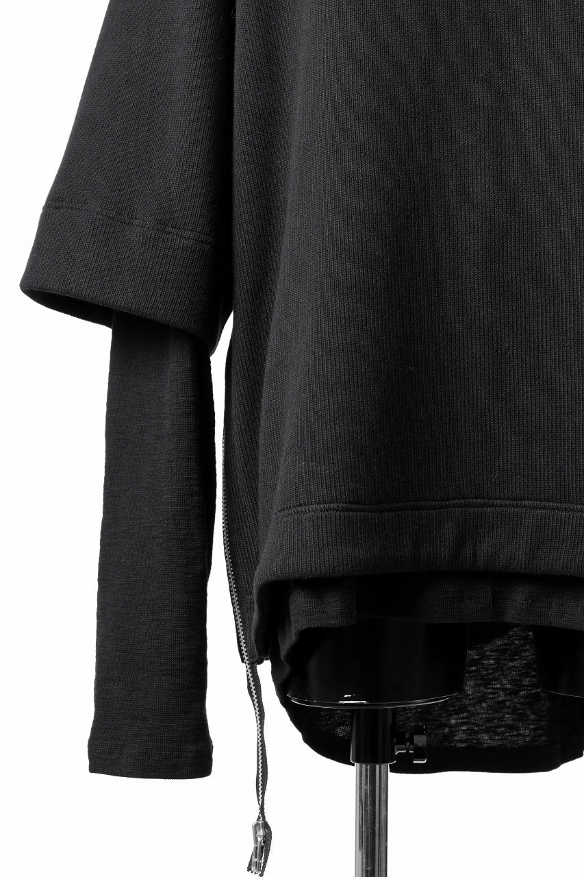 A.F ARTEFACT SIDE ZIP LAYERED PULLOVER / RIB KNIT JERSEY (BLACK)