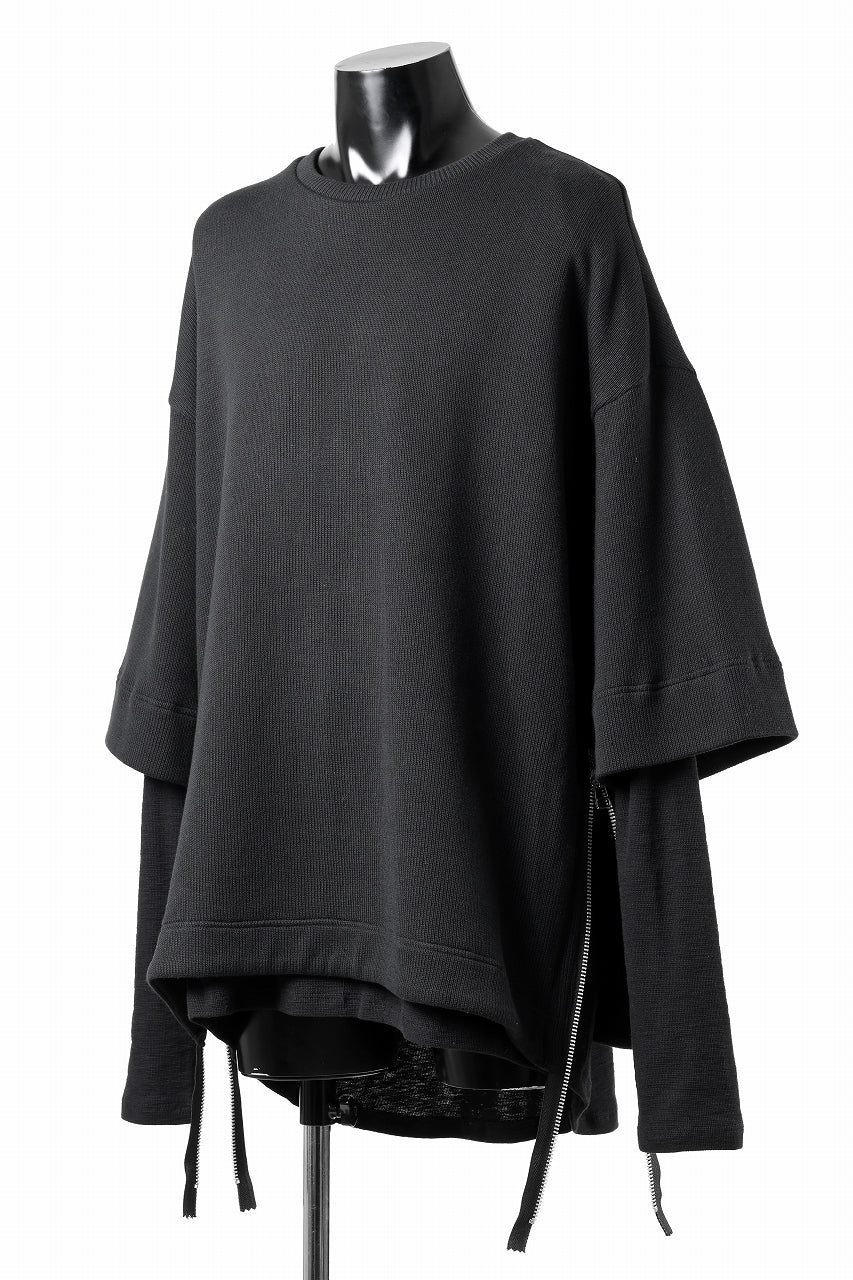 A.F ARTEFACT SIDE ZIP LAYERED PULLOVER / RIB KNIT JERSEY (BLACK)