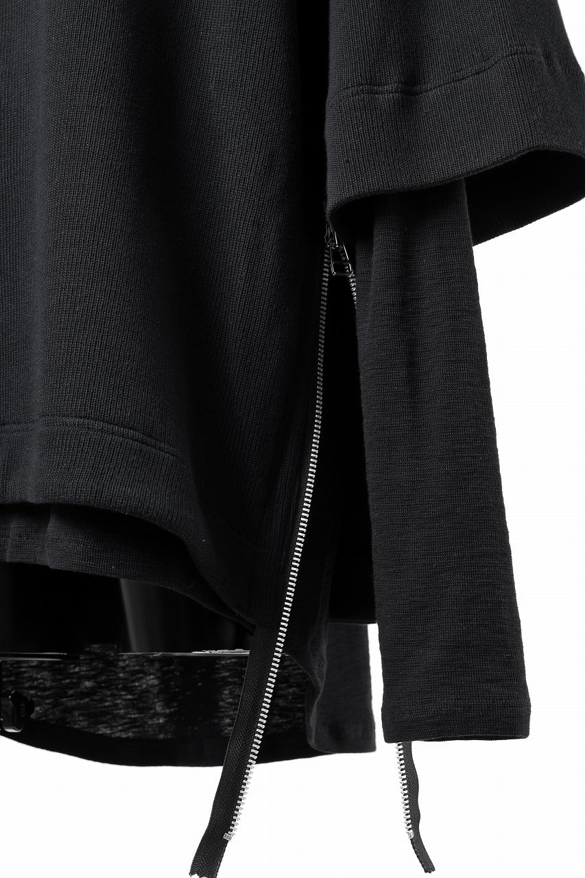 A.F ARTEFACT SIDE ZIP LAYERED PULLOVER / RIB KNIT JERSEY (BLACK)