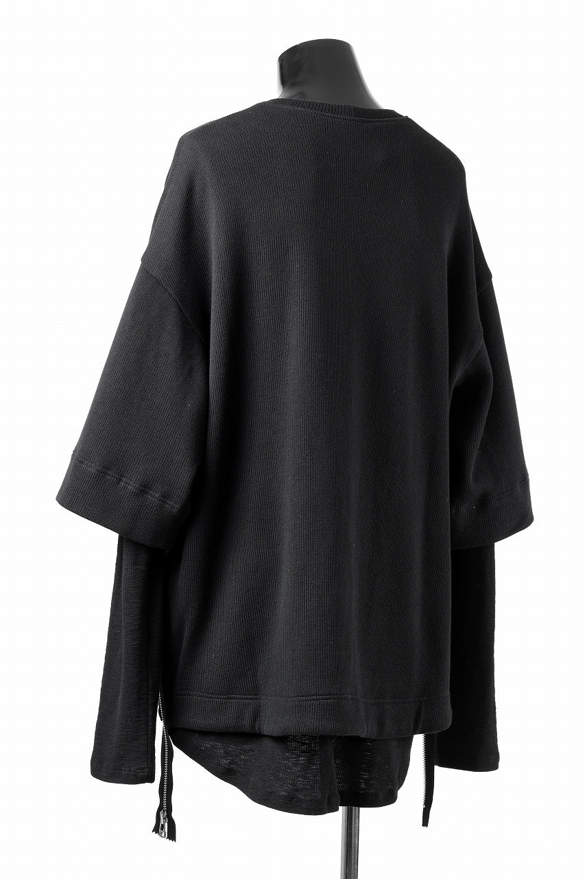 A.F ARTEFACT SIDE ZIP LAYERED PULLOVER / RIB KNIT JERSEY (BLACK)