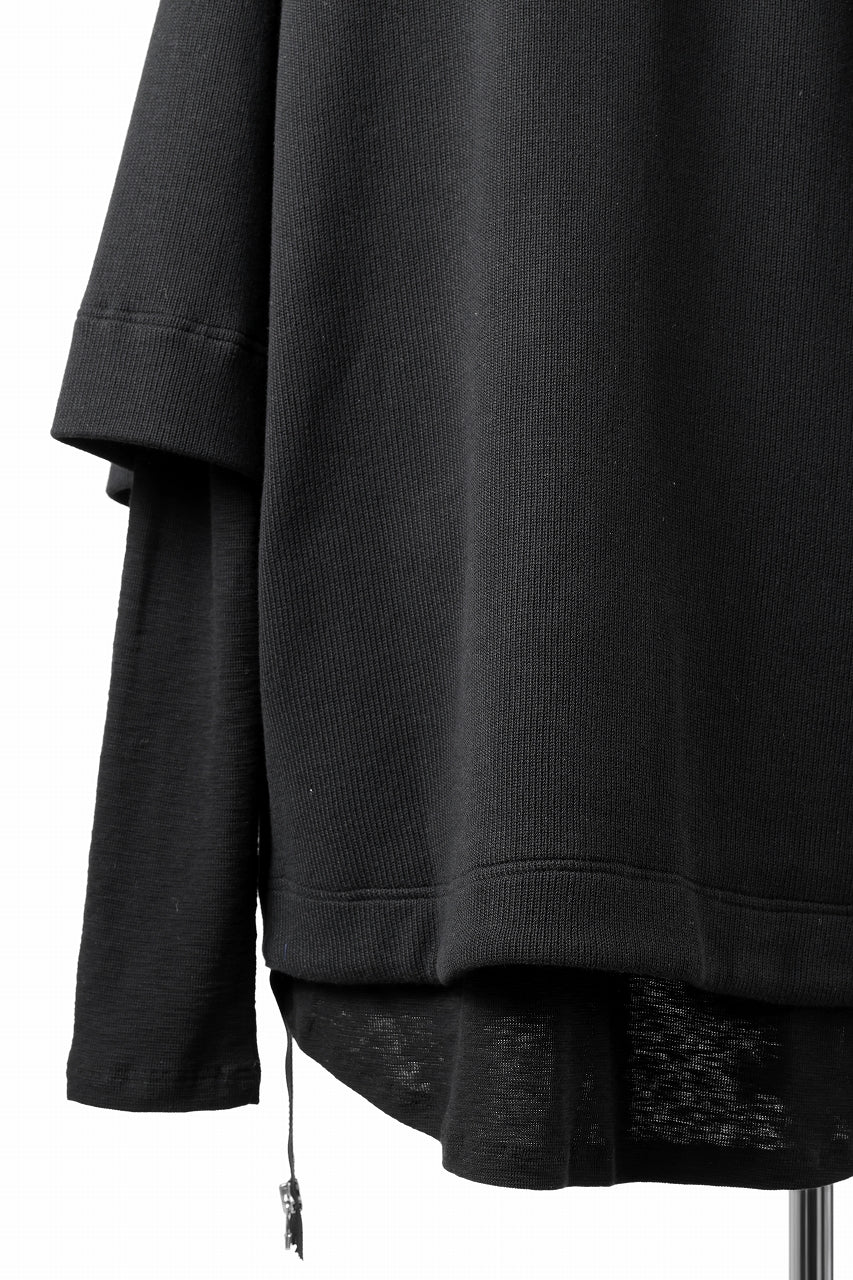 A.F ARTEFACT SIDE ZIP LAYERED PULLOVER / RIB KNIT JERSEY (BLACK)