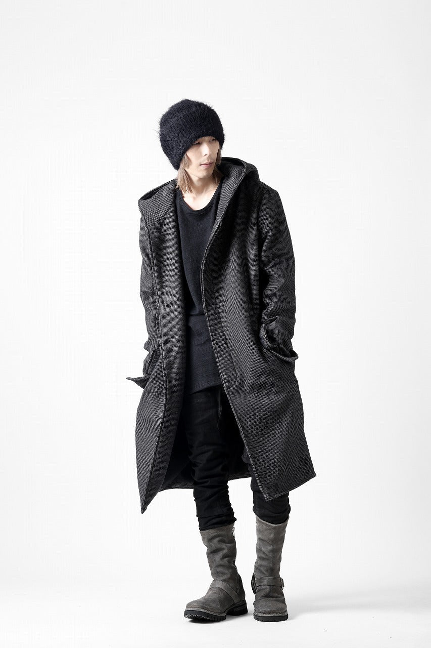 incarnation HOODED W BREAST BUTTON COAT / MICROSCOPIC CHECK WOOL (T91)